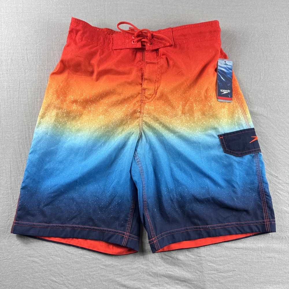 Speedo Swim Trunks Mens S Electric Orange Blue Board Shorts Drawstring Lined NEW